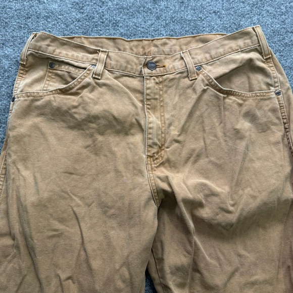 Dickies Work Pants Men's Size 34x30 Khaki Canvas Straight Leg Utility Pockets - Picture 12 of 14
